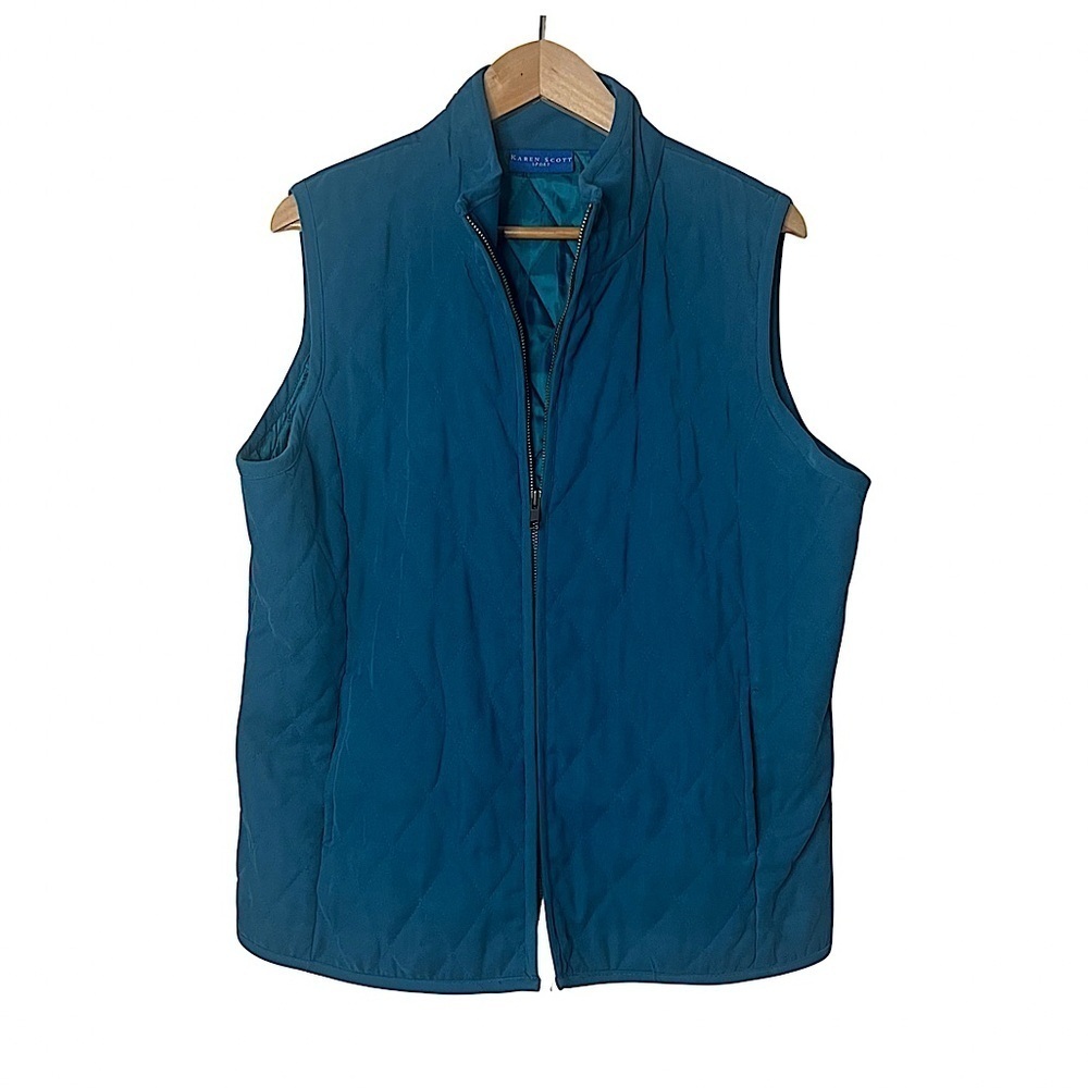 Vintage Karen Scott Sport Vest Turquoise Quilted Zip Front Size Large